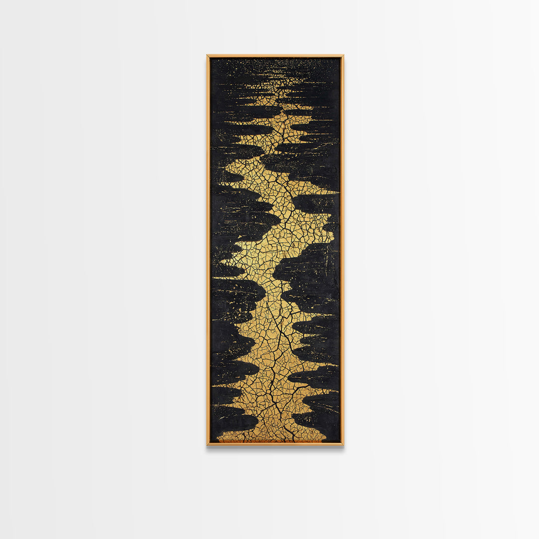 Gold Cracked River Abstract Wall Art, Black And Gold African Inspired Canvas Decor, Luxury Textured Statement Print For Elegant Home Decor