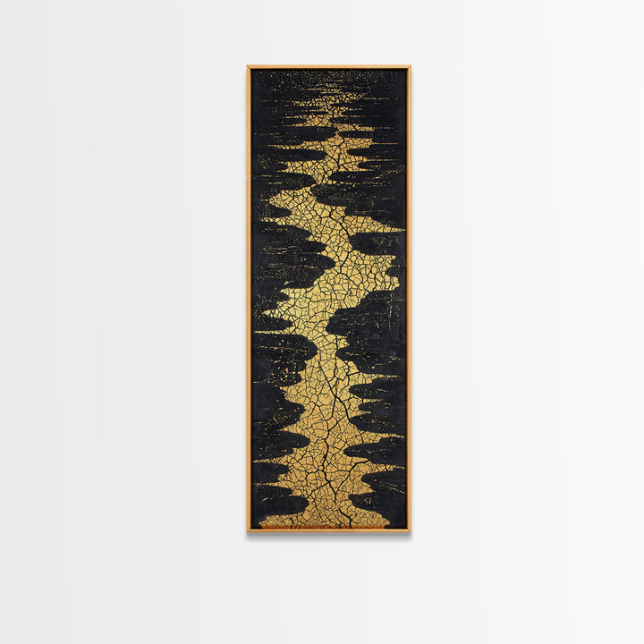 Gold Cracked River Abstract Wall Art, Black And Gold African Inspired Canvas Decor, Luxury Textured Statement Print For Elegant Home Decor