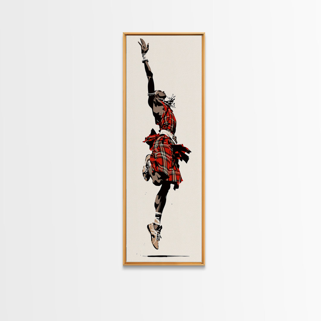 Leaping Maasai Warrior Canvas Print, African Tribal Dance Wall Art, Red Fabric Culture Decor For Bold Modern Living Room Decor