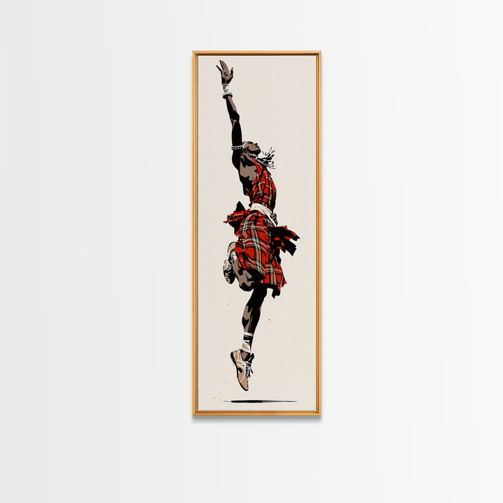 Leaping Maasai Warrior Canvas Print, African Tribal Dance Wall Art, Red Fabric Culture Decor For Bold Modern Living Room Decor