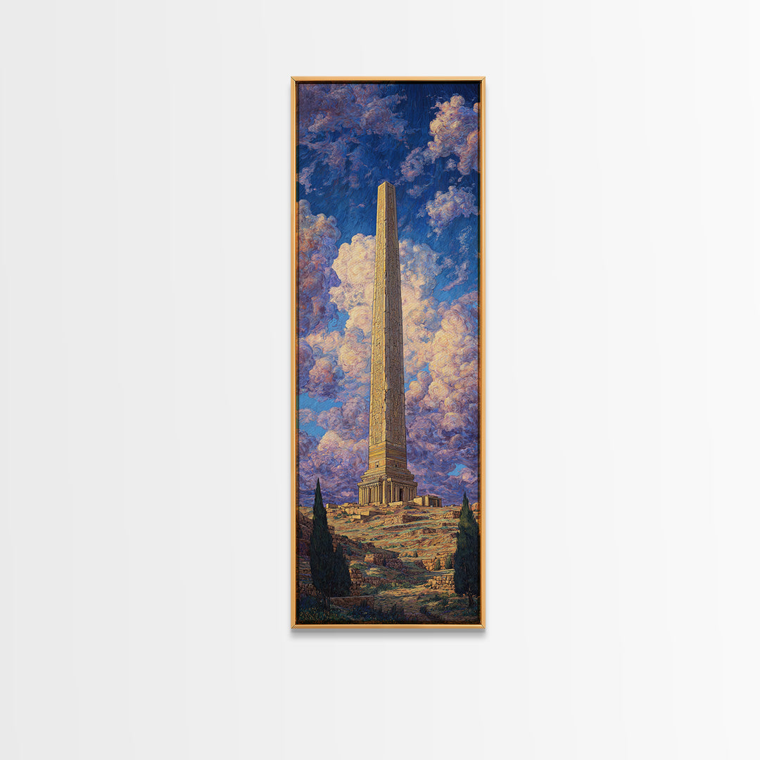 Ancient Obelisk Monument Landscape Wall Art, Egyptian Inspired Canvas Print, Dreamy Sky Home Decor, Historic Travel Poster