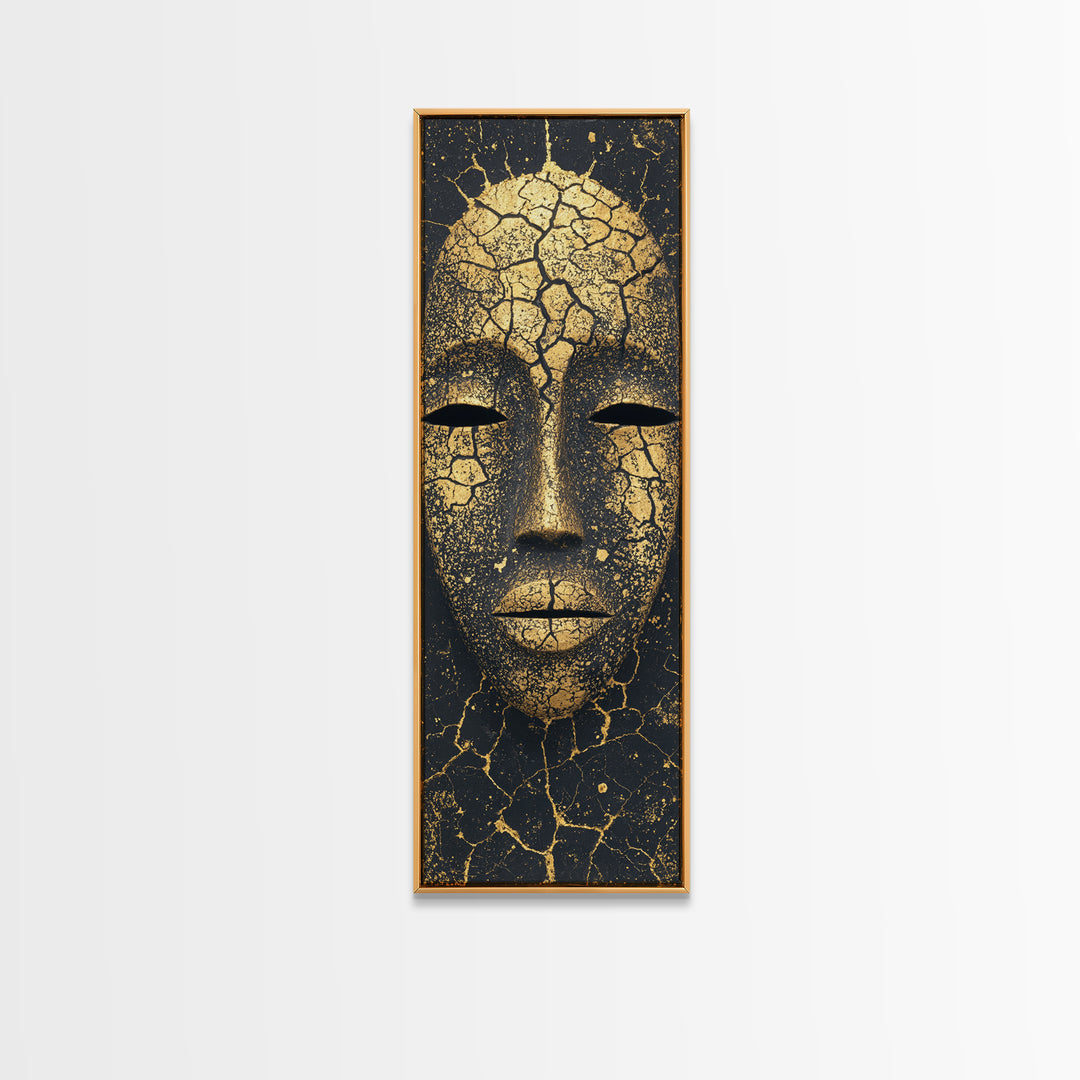 Cracked Gold African Mask Wall Art, Abstract African Portrait Canvas Print, Black And Gold Tribal Decor For Modern Home Gift