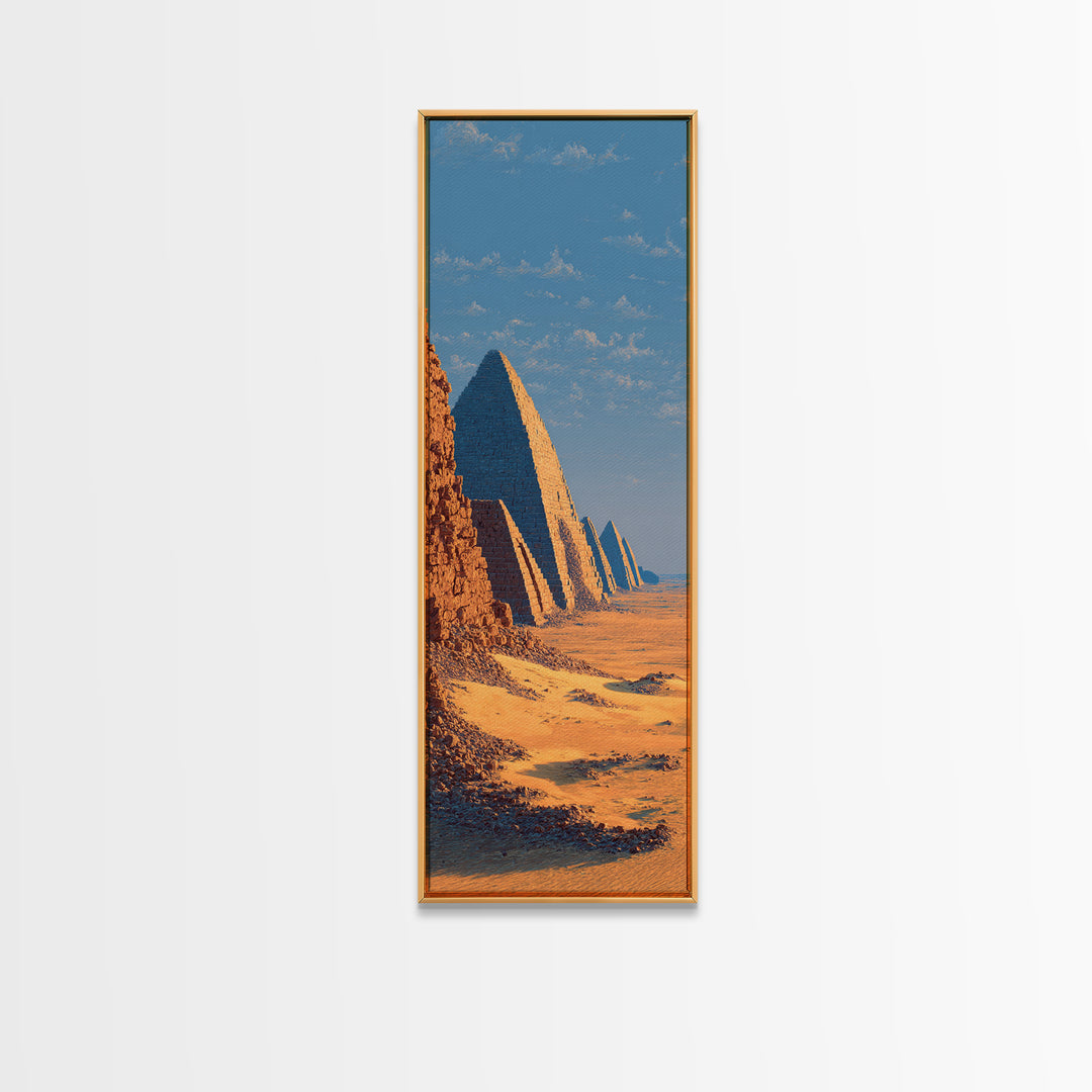 Golden Nubian Pyramids Wall Art, African Desert Landscape Canvas Print, Egypt Travel Poster Living Room Decor Housewarming Gift