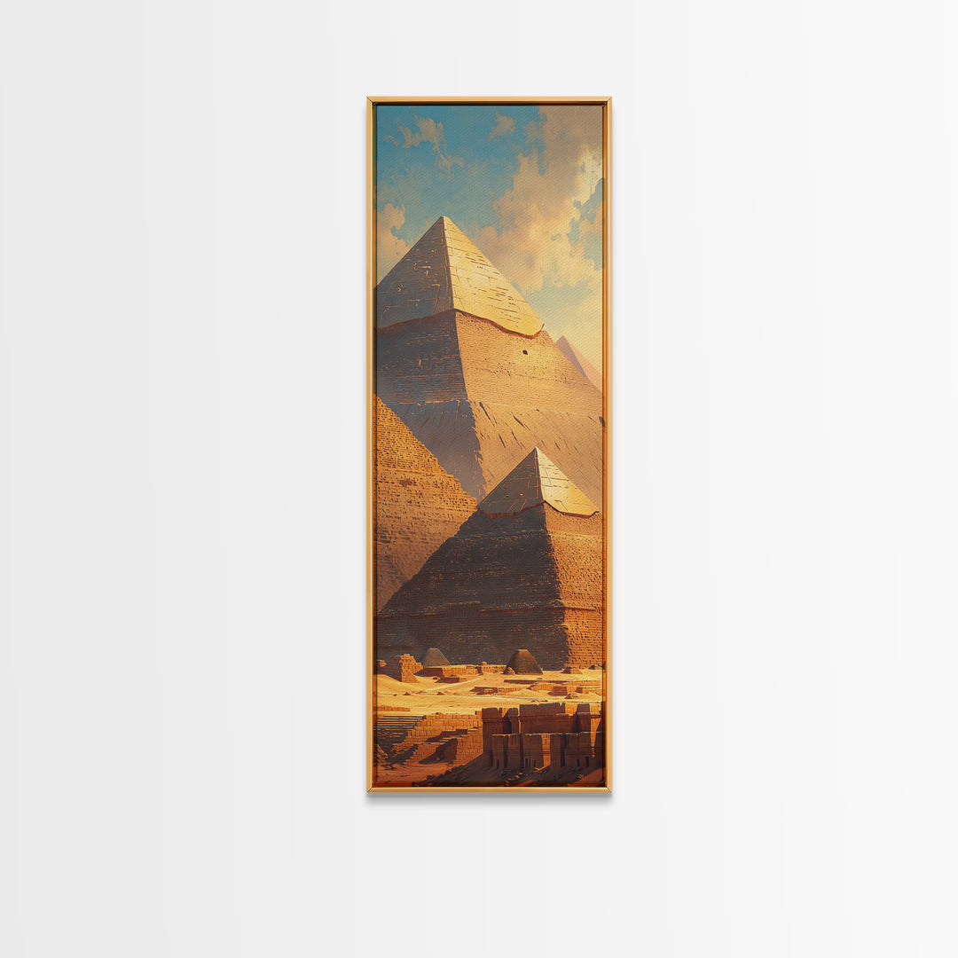 Sunlit Giza Pyramid Vista Wall Art, Egyptian Desert Landscape Canvas Print, Ancient Africa Travel Home Decor Gift For Him