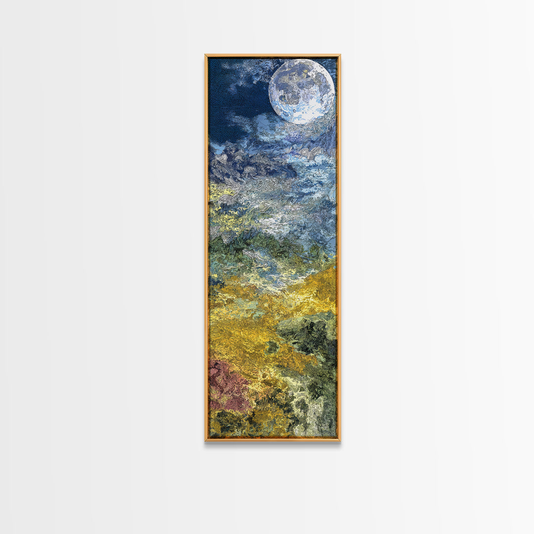 Textured Full Moon Over Blue Gold Hills Wall Art, Dreamy Nature Scene Art, Large Decor Art, Living Room Decor, Unique Canvas Print