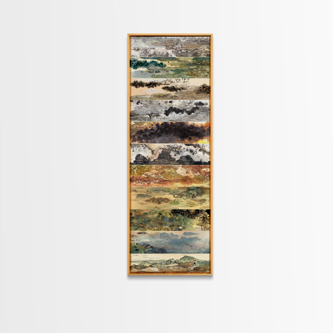 Layered Earth Tone Abstract Landscape Strips Wall Art, Modern Abstract Art, Beige Wall Art, Textured Art Print For Decor