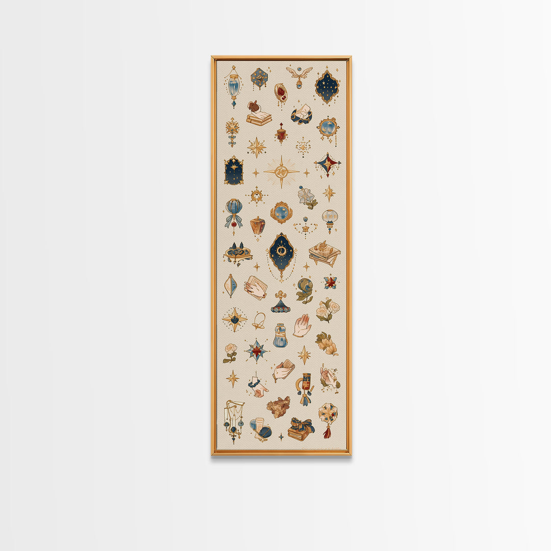 Celestial Gold Charms And Blue Talismans Wall Art, Boho African Inspired Decor, Ethnic Patterns, Mystical Gallery Print Set