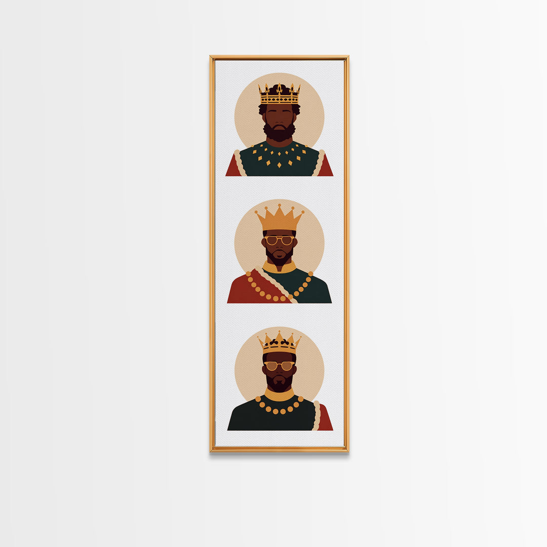 Three Crowned Black Kings Portrait Canvas Print, African American Art, Royal Afrocentric Wall Decor, Black History Gift For Him