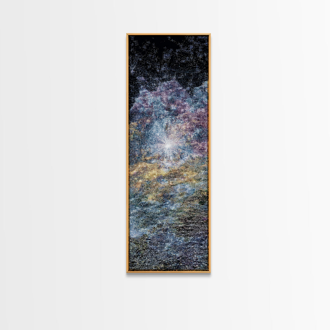 Sparkling Cosmic African Landscape Wall Art, Starry Abstract Canvas Print, Blue Gold Nature Scene, Dreamy Home Decor Gift