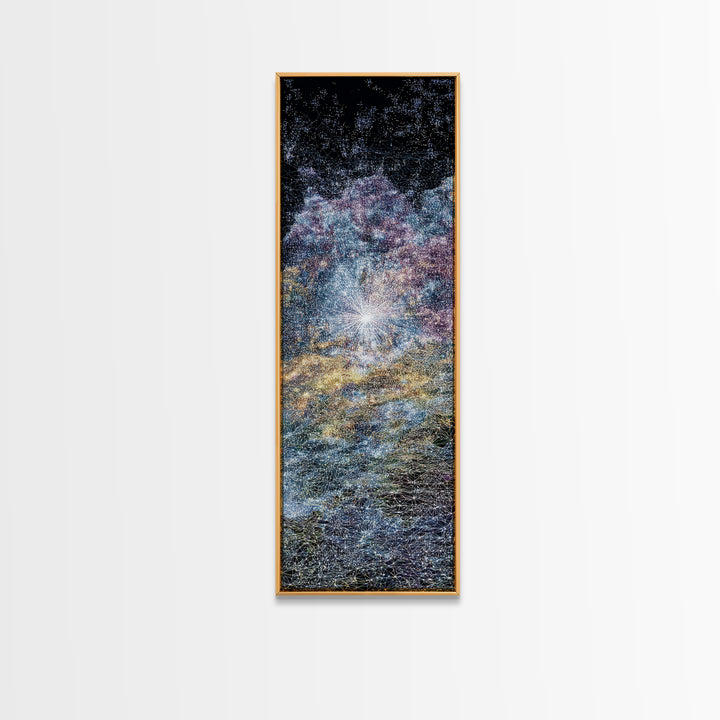 Sparkling Cosmic African Landscape Wall Art, Starry Abstract Canvas Print, Blue Gold Nature Scene, Dreamy Home Decor Gift