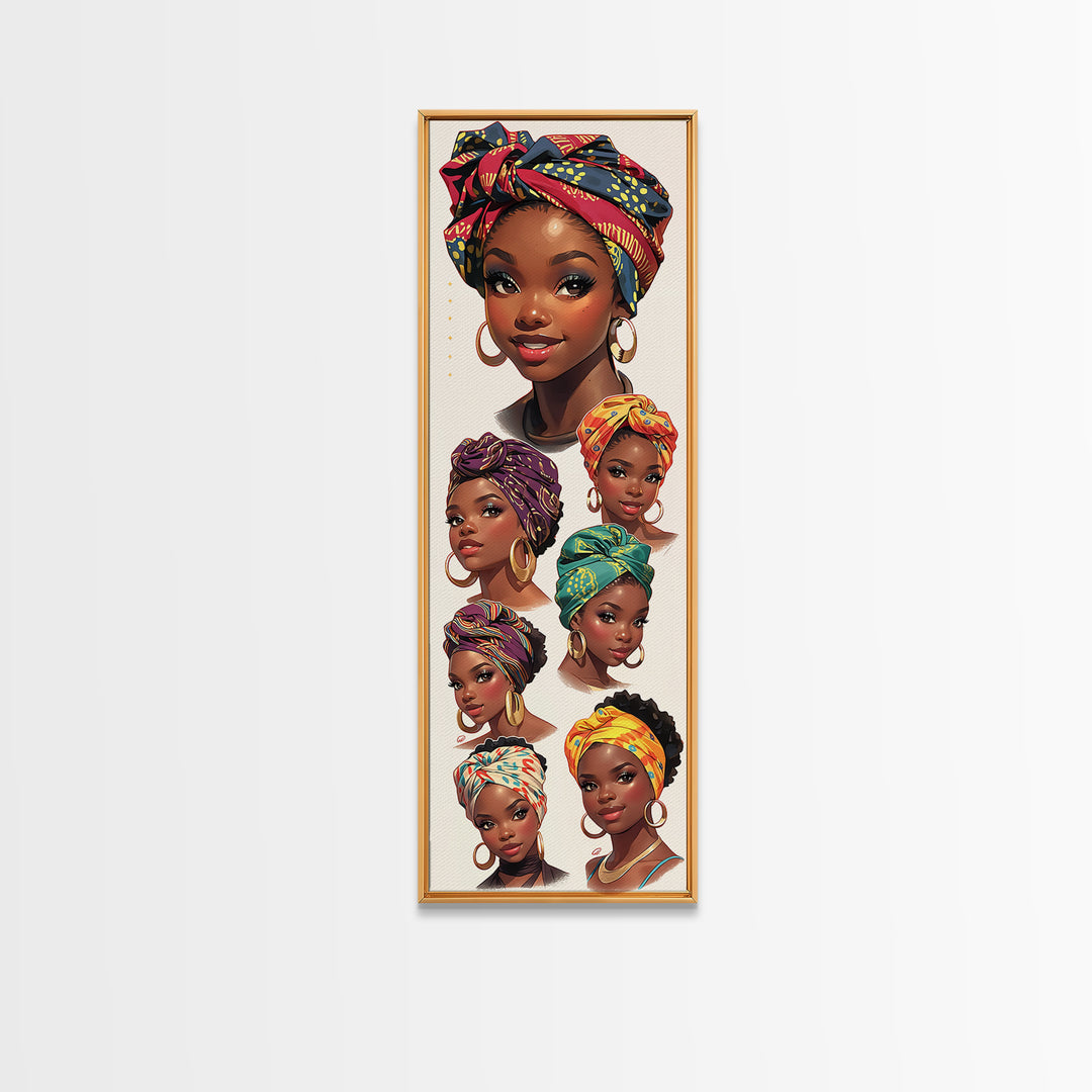 Beautiful Black Women Headwrap Portraits Wall Art, African Queen Canvas Print, Melanin Beauty Poster, Afrocentric Home Decor Gift