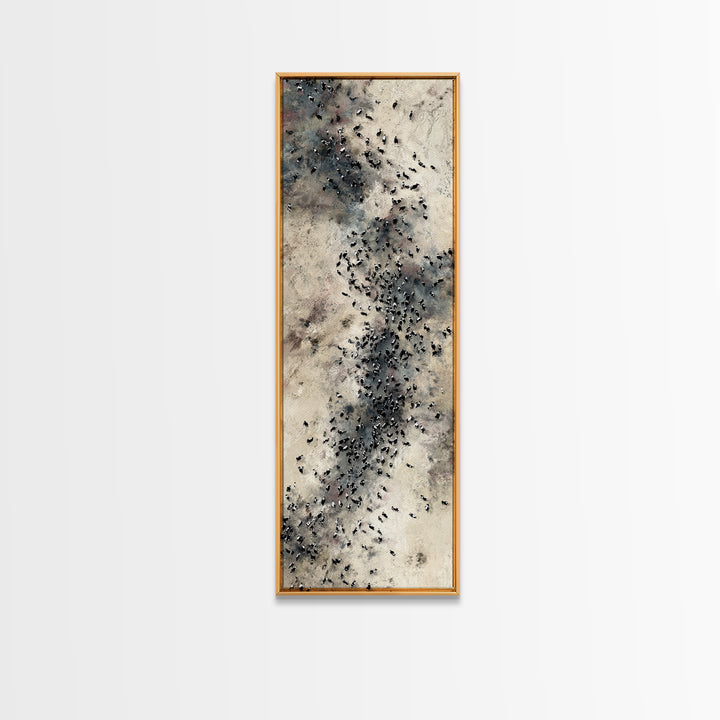 Aerial African Herd Migration In Soft Neutral Sands Wall Art, Abstract Safari Landscape, Earth Tone Modern Living Room Decor