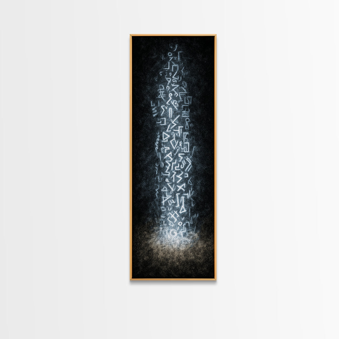 Ancient White Glyph Column Wall Art, Abstract African Tribal Art Print, Spiritual Black Decor, Ethnic Modern Canvas Print