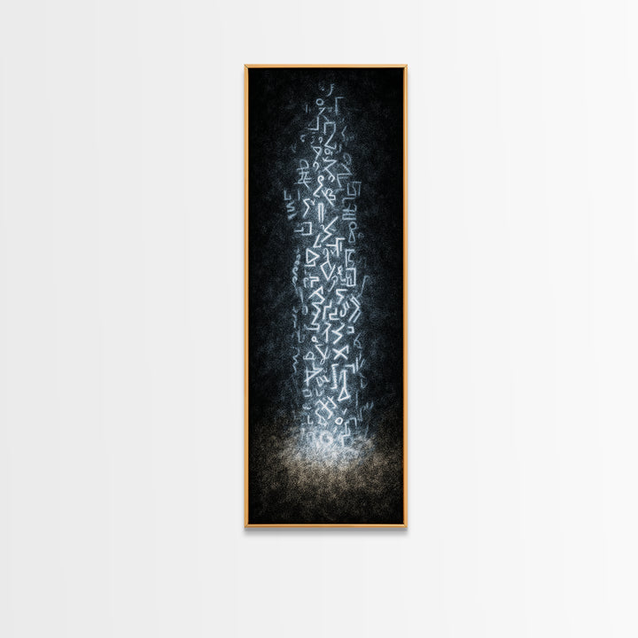 Ancient White Glyph Column Wall Art, Abstract African Tribal Art Print, Spiritual Black Decor, Ethnic Modern Canvas Print