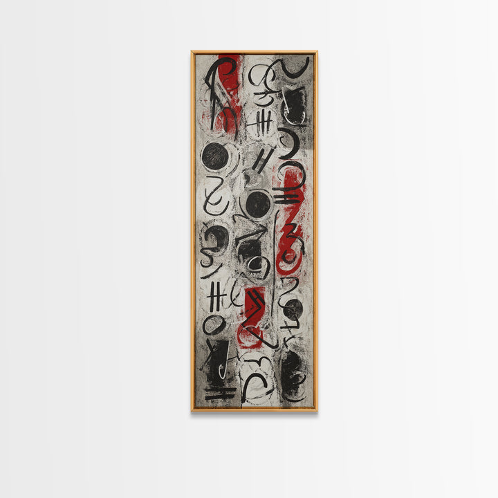 Red Black Abstract Glyphs Canvas Print, African Inspired Symbols, Modern Tribal Wall Decor, Bold Contemporary Art For Living Room