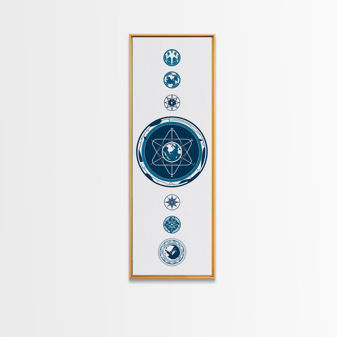 Blue Atomic Earth Diagram Canvas Print, Scientific Geometric Wall Art, Minimalist Digital Poster, Modern Office Decor Gift