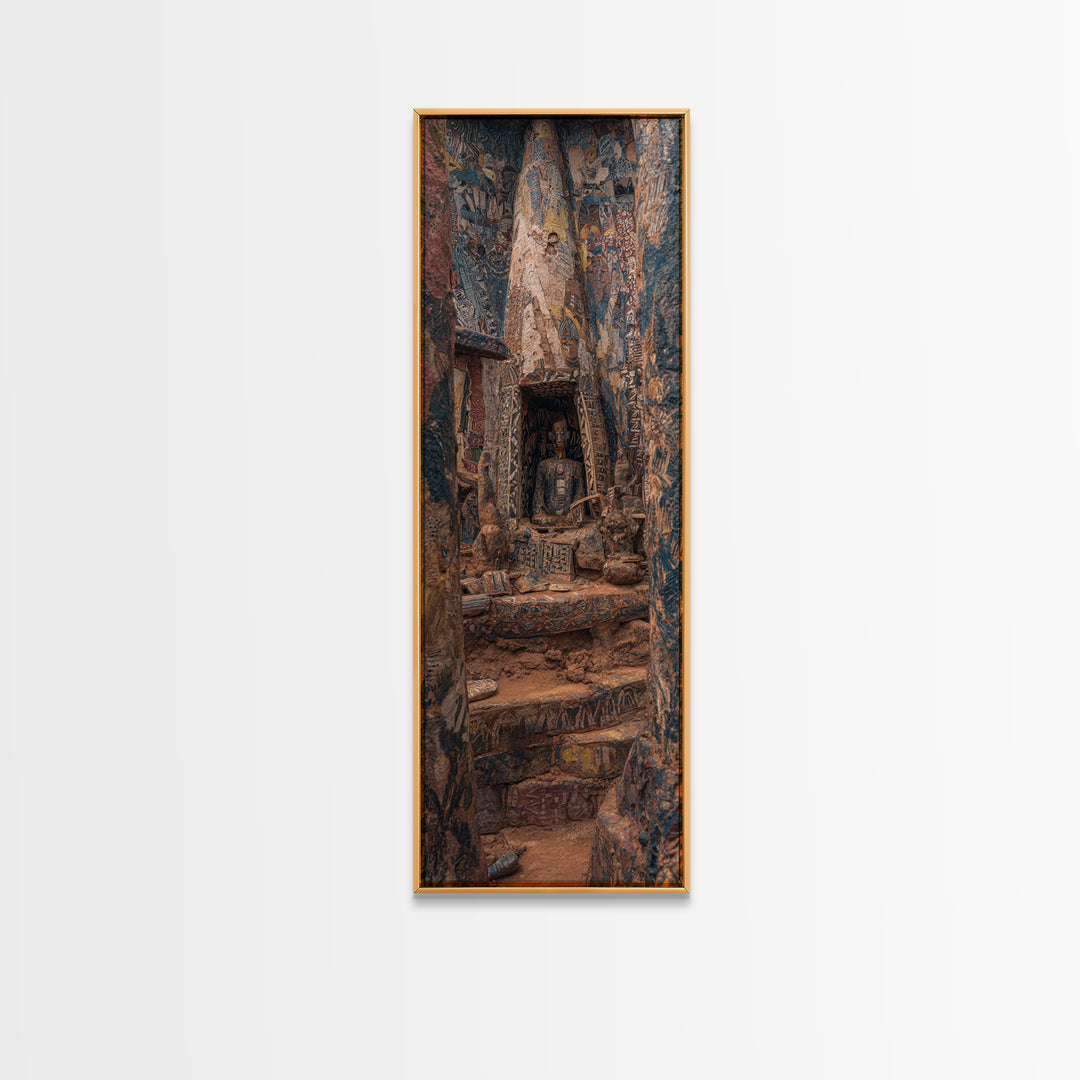 Carved Canyon Sanctuary And Ancient Stone Door Canvas Print, Earth Tone Wall Art, Textured Tribal Decor, Unique Gift For Home