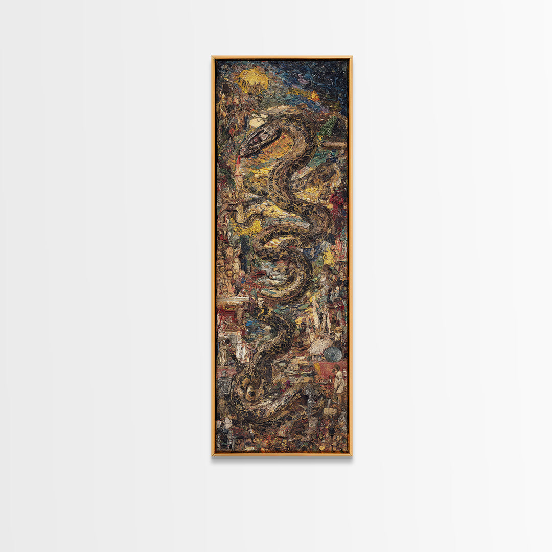 Textured Serpent In Ancient Ruins Canvas Print, Mystical Wall Art, Abstract Painting, Unique Statement Decor For Home Gift