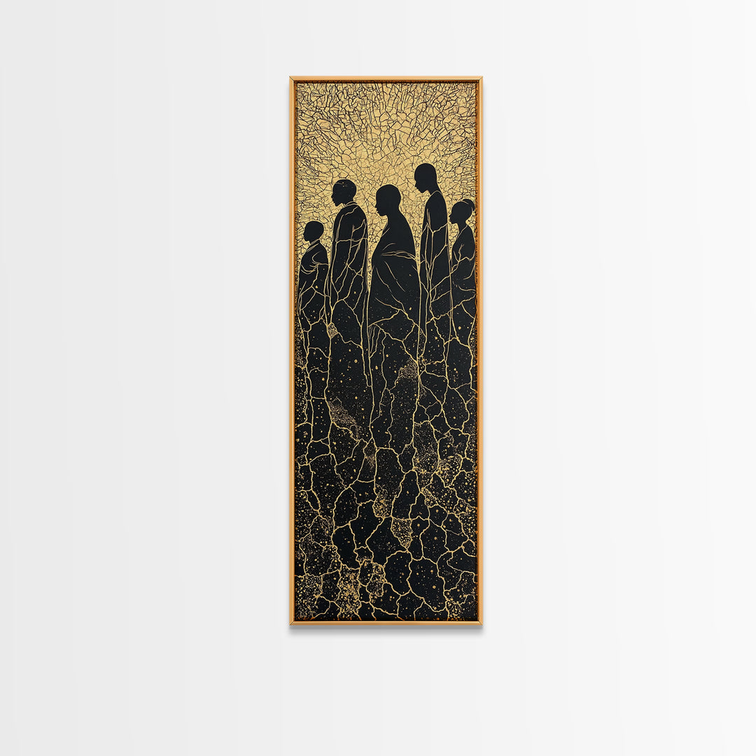 Golden Silhouette African Family Wall Art, Black Culture Art, Minimalist Afrocentric Decor, Earth Tone Canvas Artwork Gift