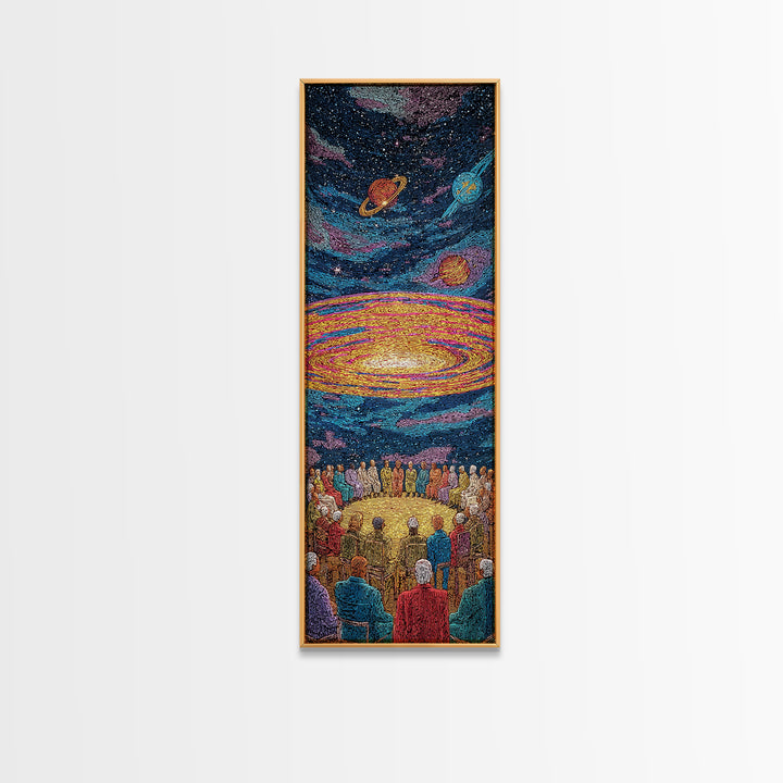 Cosmic African Ceremony With Planets Framed Canvas Print, Afrocentric Wall Art, Spiritual Galaxy Decor, Black Culture Gift