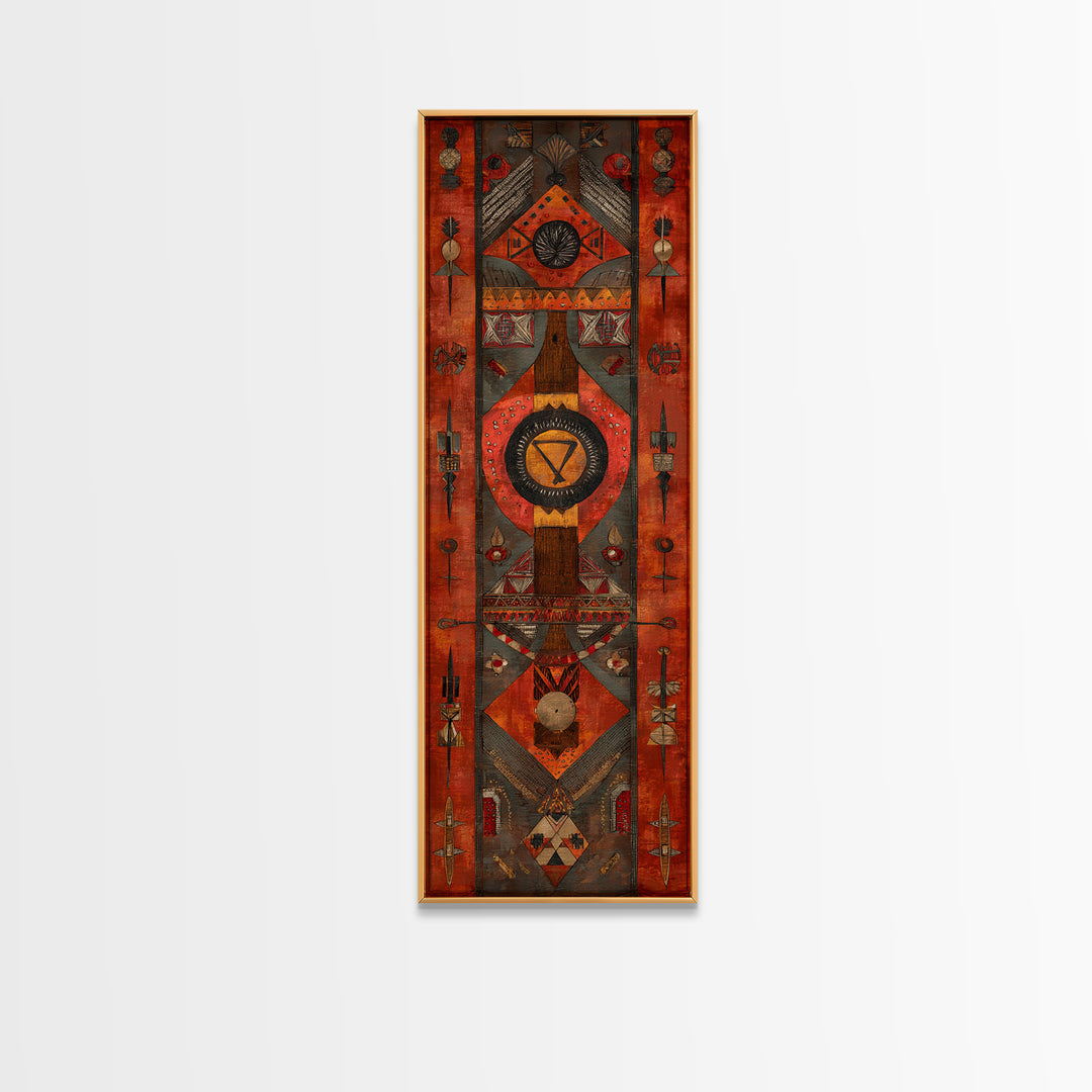 Red Geometric African Tribal Wall Art, Symbolic Pattern Canvas Print, Ethnic Cultural Decor, Bold Statement Home Decor Gift
