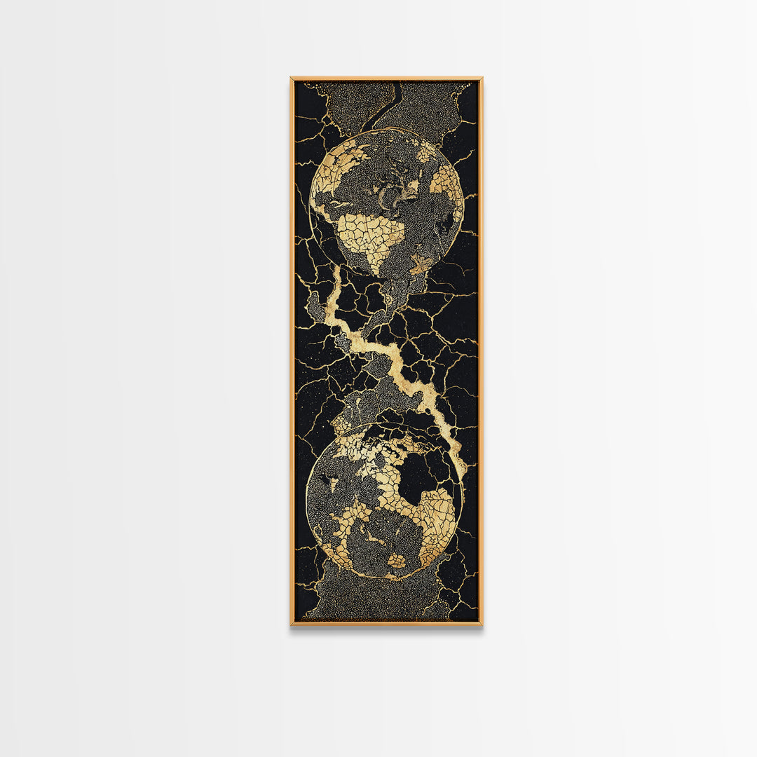 Black Gold Cracked Earth Globes Canvas Print, African Map Wall Art, Modern Afrofuturism Decor For Office Or Living Room Gift