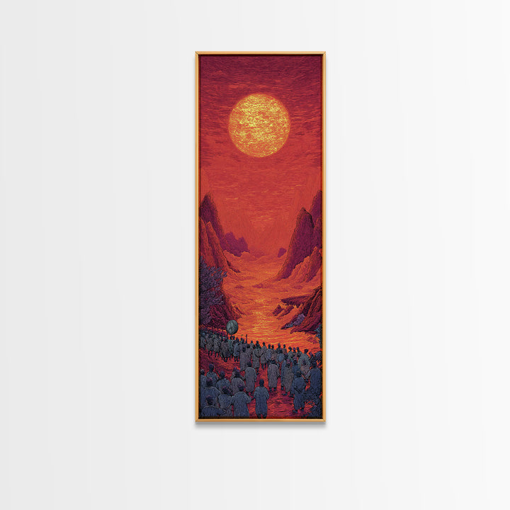 Red Orange Sun Valley Procession Wall Art, African Inspired Landscape Canvas Print, Warm Spiritual Decor For Living Room