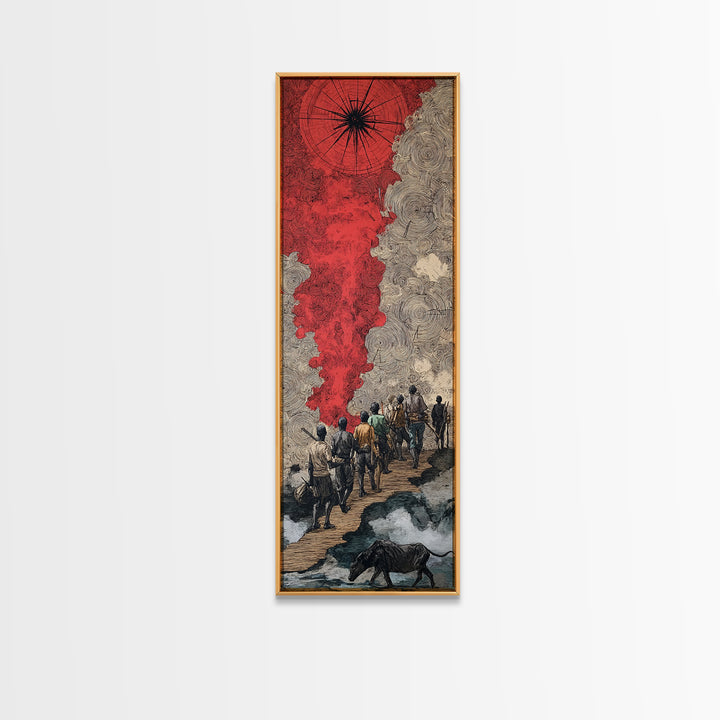 Red Smoke Forest Journey Canvas Print, African Inspired Abstract Wall Art, Travelers Path Decor For Mystical Living Room