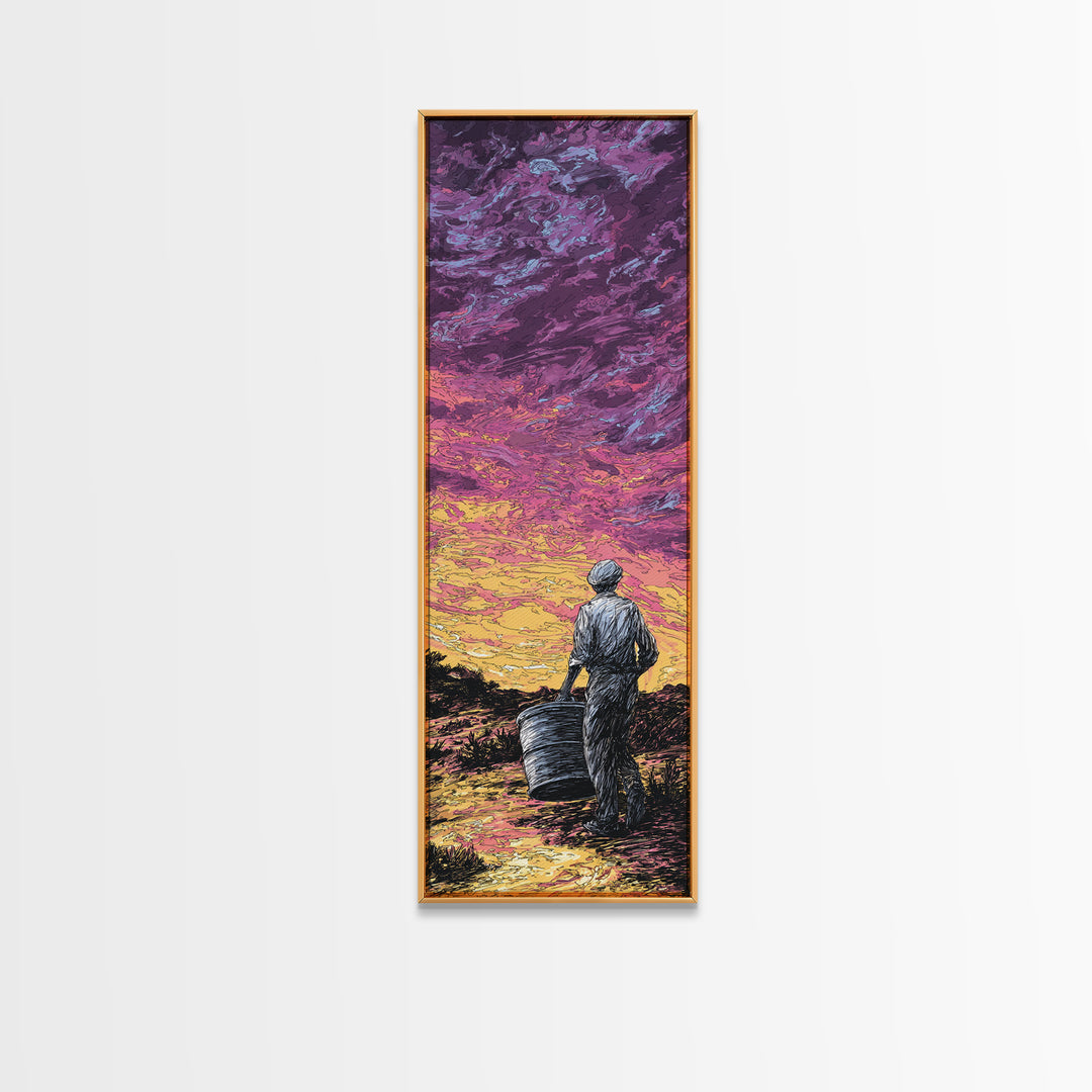 Lone Basket Carrier Under Purple Sunset, Canvas Print, African Landscape, Afrocentric Wall Art, Rural Home Decor Gift For Her