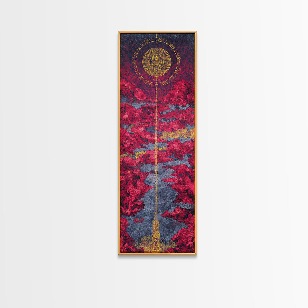 Celestial Red Cloud Canvas Print, Abstract African Art Inspired Sun, Modern Spiritual Wall Decor, Dreamy Statement Home Decor