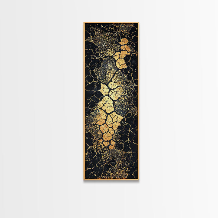 Black And Gold Cracked Earth Abstract Canvas Print, African Wall Art, Luxury Tribal Decor, Earth Tone Statement Home Decor