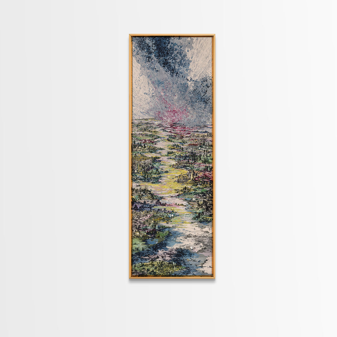 Stormy River City Landscape Wall Art, African Inspired Painting, Dreamy Nature Scene Art, Modern Living Room Canvas Decor