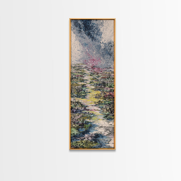 Stormy River City Landscape Wall Art, African Inspired Painting, Dreamy Nature Scene Art, Modern Living Room Canvas Decor