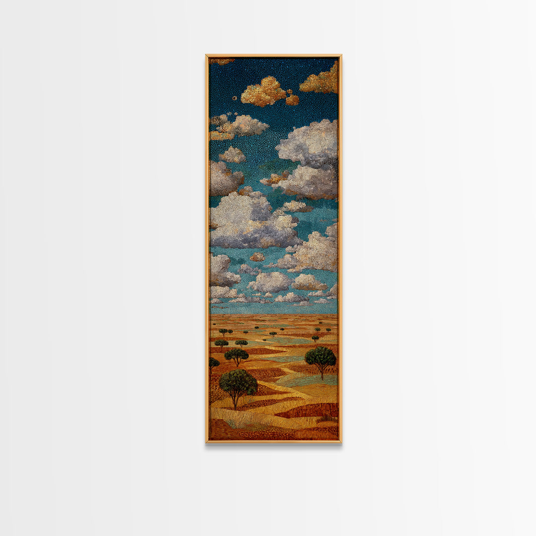 Dramatic Clouds Over Golden Savanna Wall Art, African Safari Art Print, Earth Tone Landscape Decor, Rustic Canvas Print Gift