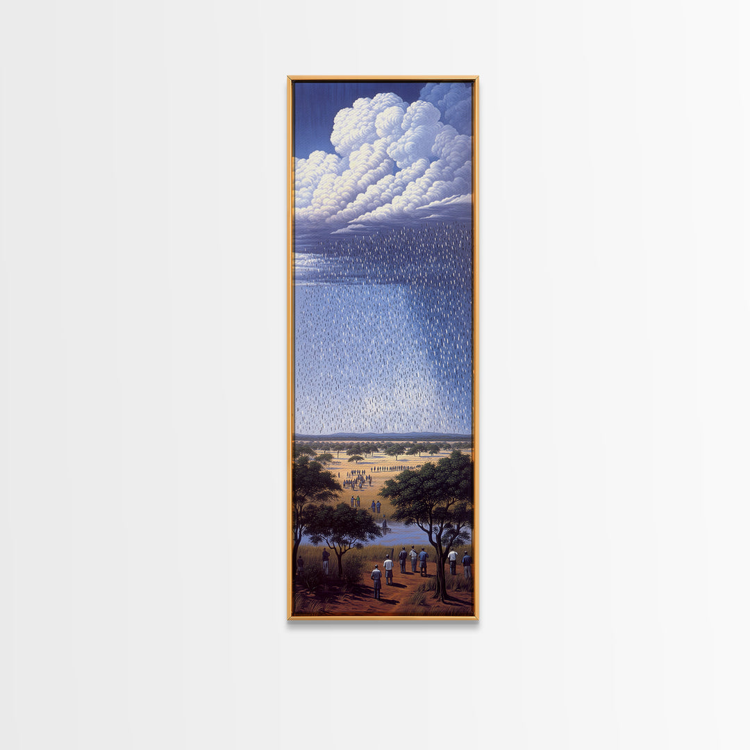 Gathering Under Vast Rain Clouds Wall Art, African Landscape Painting, Blue Sky Safari Decor, Statement Canvas Print For Home
