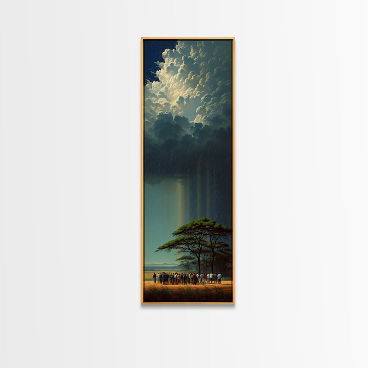 Acacia Tree Under Glowing Storm Clouds Framed Canvas Print, African Safari Wall Art, Dramatic Nature Decor Gift For Living Room