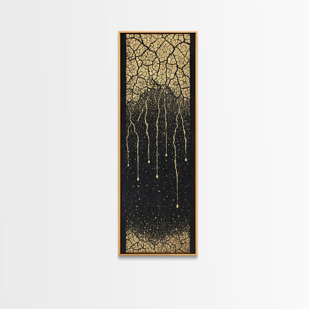 Gold Cracked Tree Roots On Black Wall Art, Abstract African Inspired Decor, Textured Canvas Print For Modern Living Room Gift