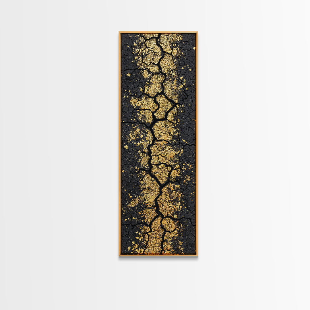 Gold Vein Through Cracked Black Earth Canvas Print, Abstract Wall Art, African Inspired Modern Decor For Living Room Gift