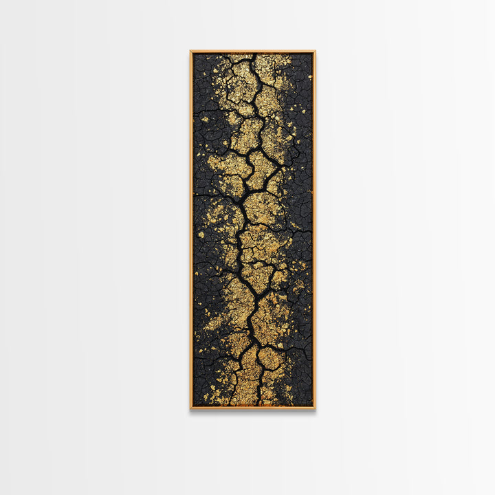 Gold Vein Through Cracked Black Earth Canvas Print, Abstract Wall Art, African Inspired Modern Decor For Living Room Gift