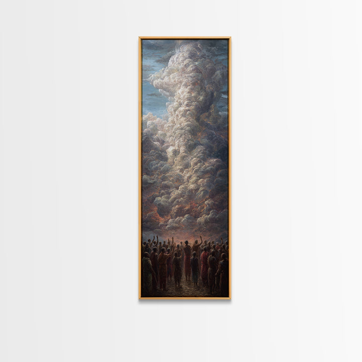 Monumental Firestorm Cloud With African Crowd Framed Canvas Print, Afrocentric Wall Decor, Powerful Landscape Art Gift For Home