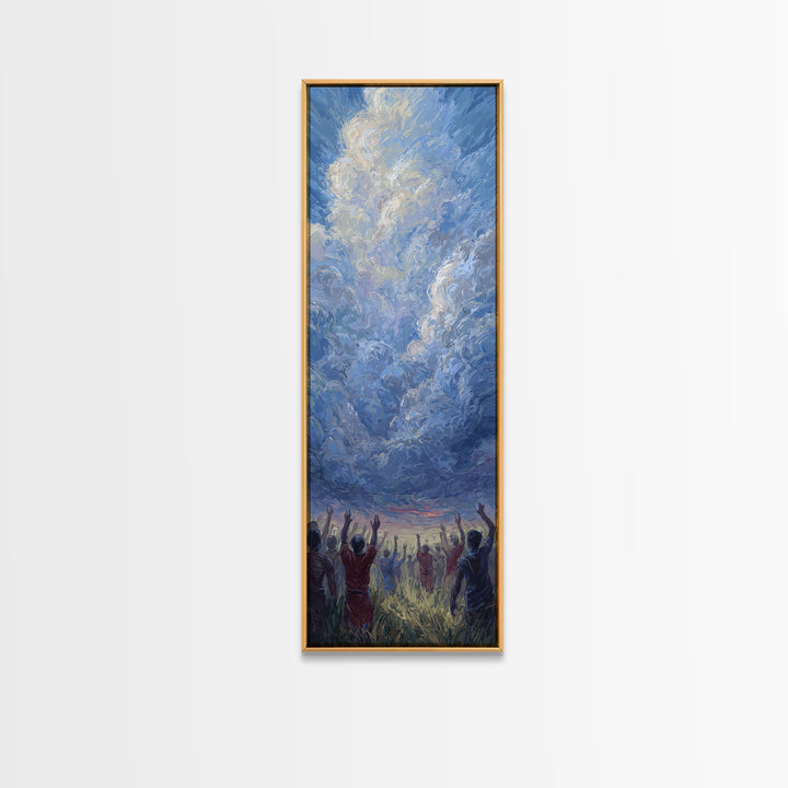 Expressive Blue Sky And Uplifted African Figures Wall Art, Afrocentric Decor, Spiritual Cloud Painting, Hopeful Gift For Home