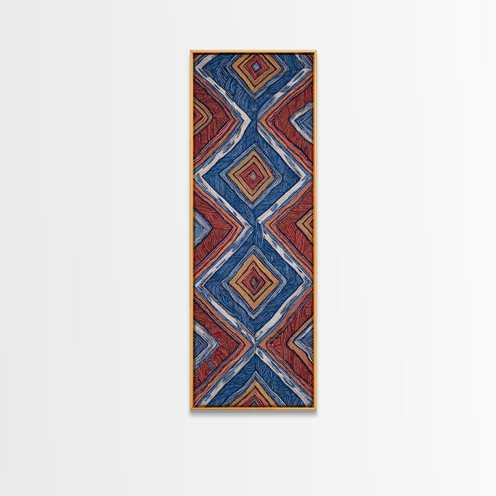 Red Blue Diamond African Textile Pattern Wall Art, Ankara Fabric Inspired Decor, Geometric Tribal Canvas Print Home Gift