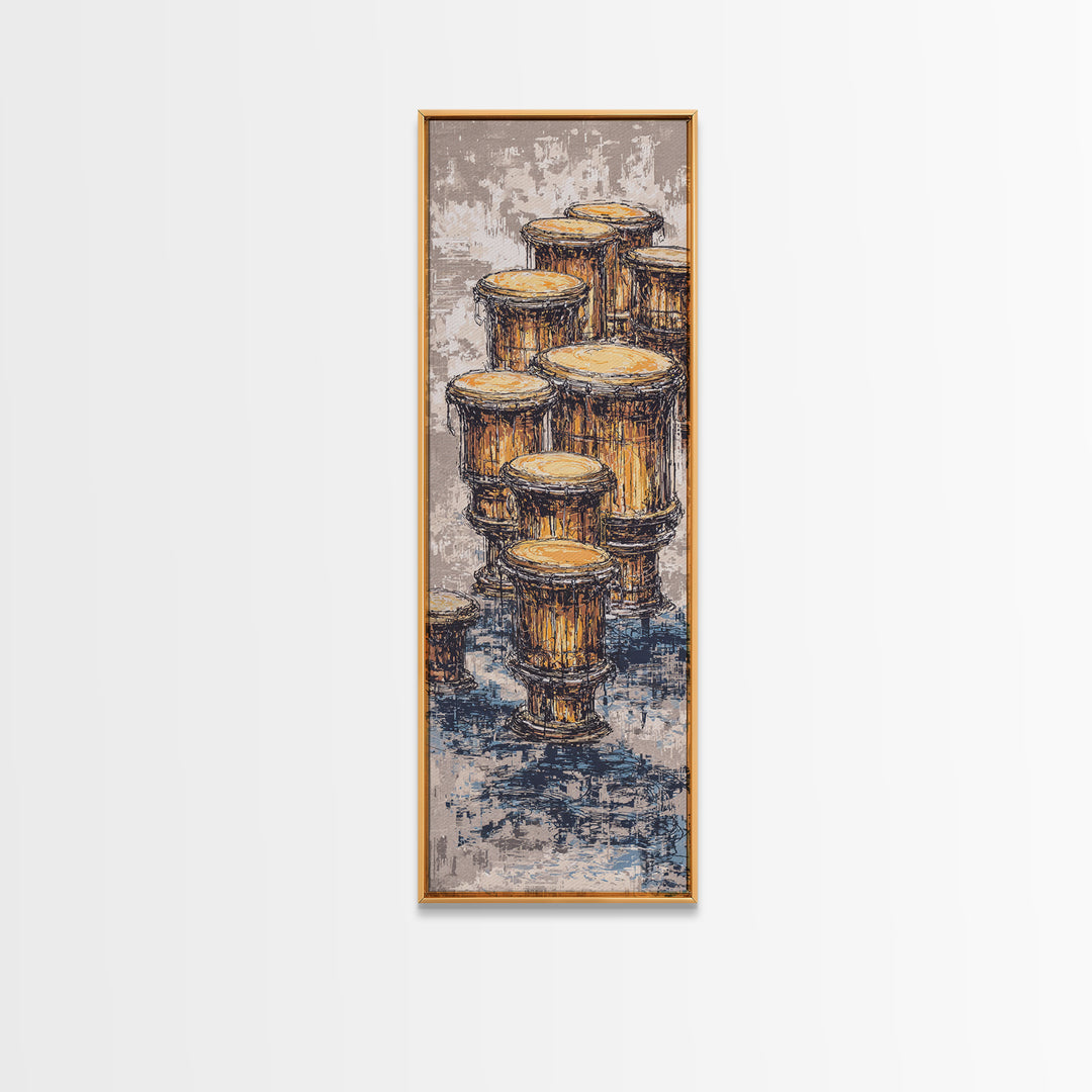 Stacked African Drums Canvas Print, Djembe Music Painting, Ethnic Cultural Wall Decor, Rustic Home Decor Gift For Music Lovers