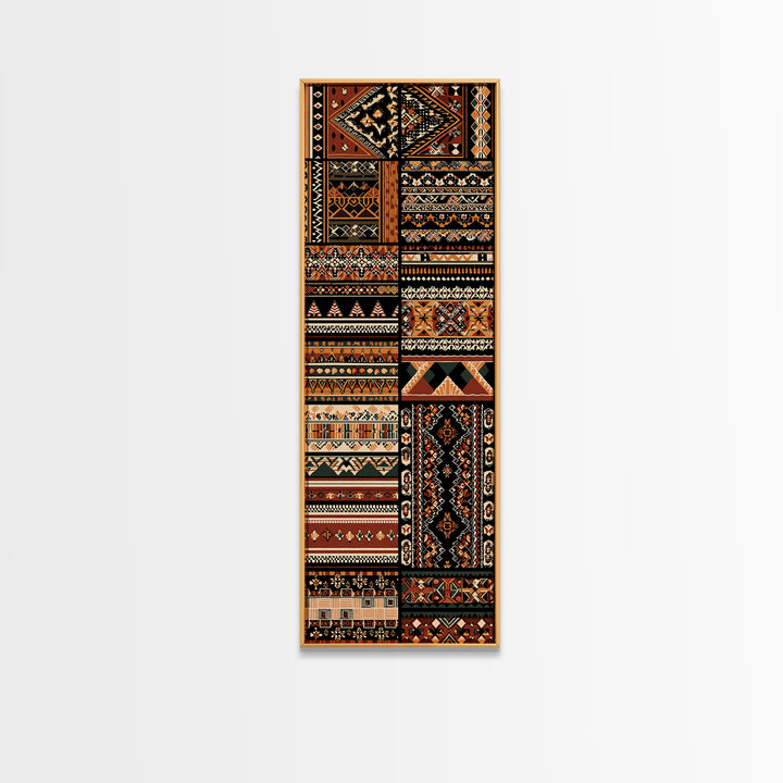 Orange Black African Tribal Patterns Canvas Print, Ankara Textile Wall Decor, Boho African Art For Living Room Home Decor Gift