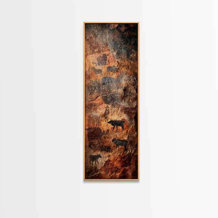 Ancient Rock Wildlife Cave Wall Art, African Animal Art Print, Rustic Safari Landscape Decor For Boho Living Room Home Decor