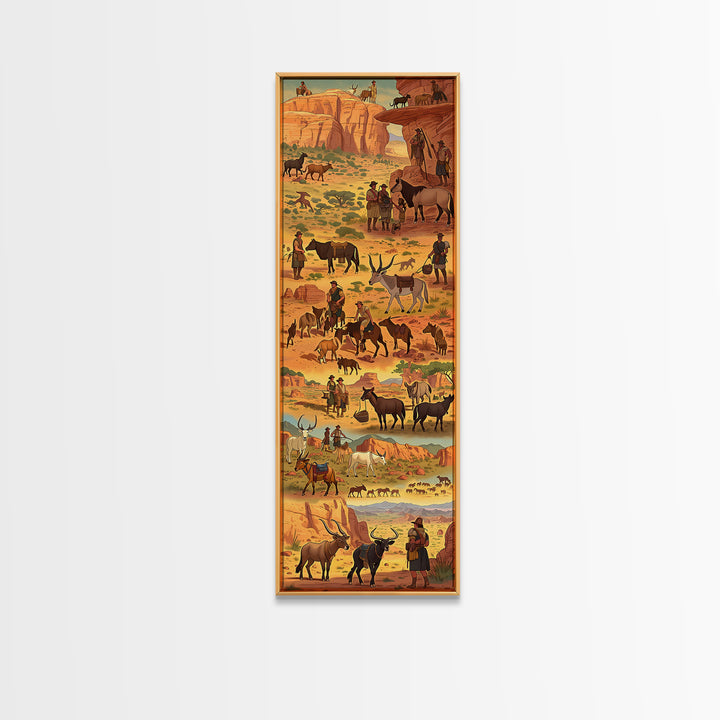 Desert Cowboy Cattle Drive Canvas Print, Rustic Western Ranch Wall Decor, Horse Art, Southwestern Living Room Home Decor Gift