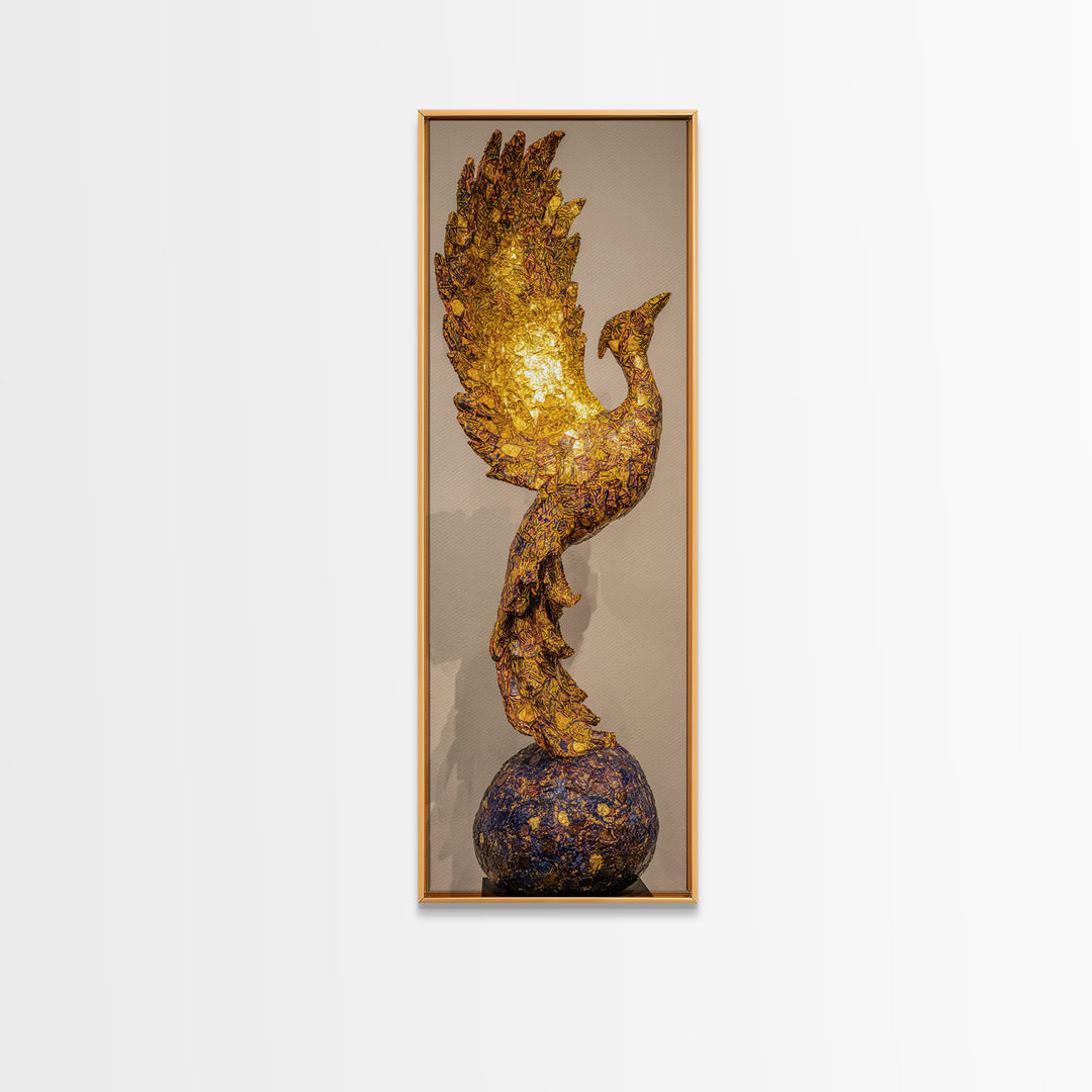 Glowing Golden Phoenix Sculpture Wall Art, African Inspired Bird Decor, Statement Piece, Luxury Unique Home Decor Gift For Her