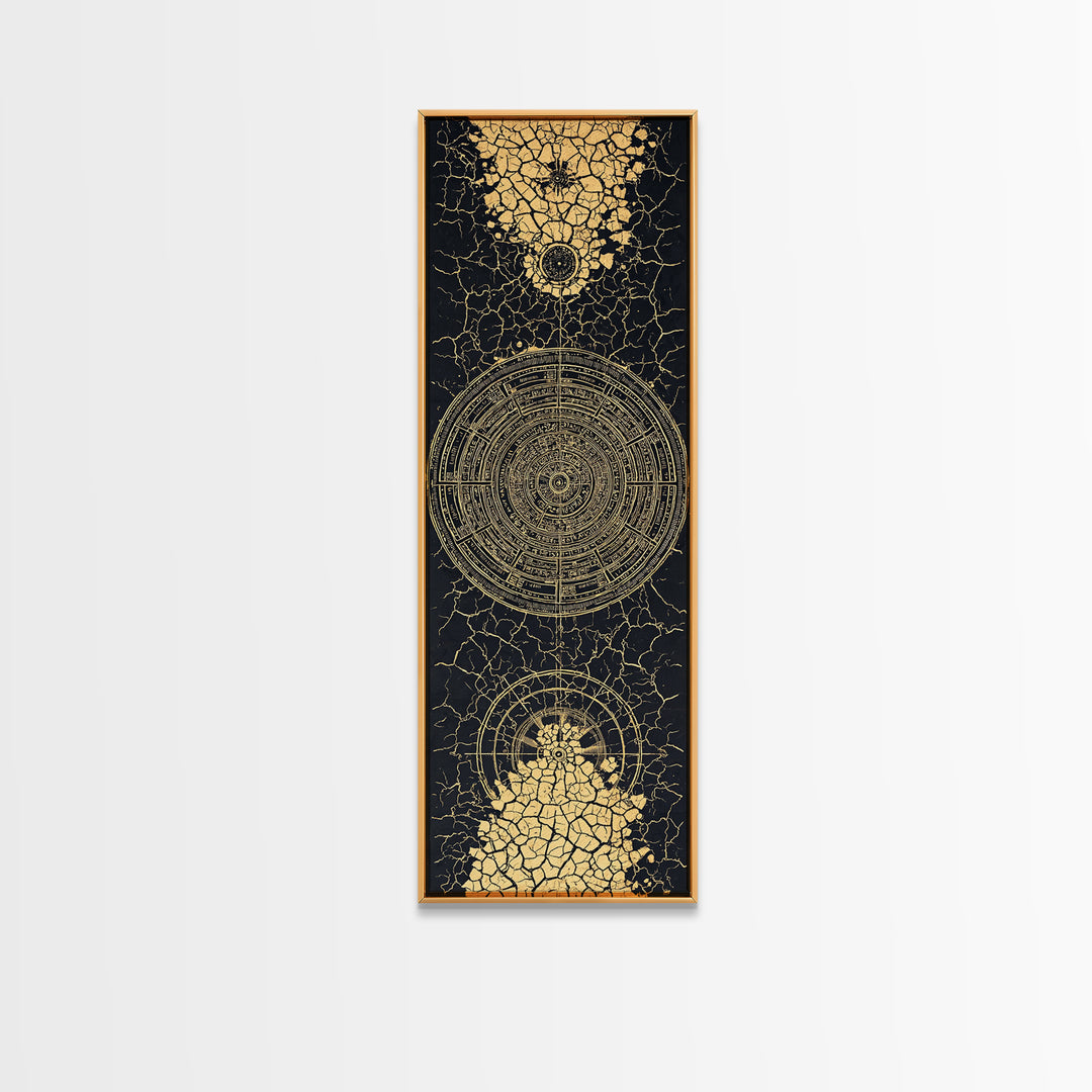 Black Gold Cracked Mandala Wall Art, Abstract African Tribal Art, Spiritual Geometric Decor, Luxury Statement Canvas Print