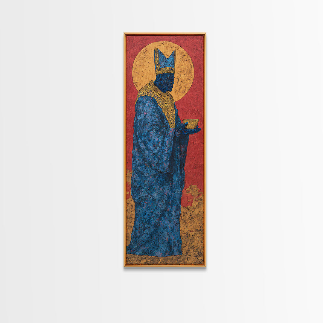 Blue African Queen Wall Art, Black Goddess Art, Golden Halo Canvas, Afrocentric Decor, Elegant Woman Portrait, Luxury Home Decor