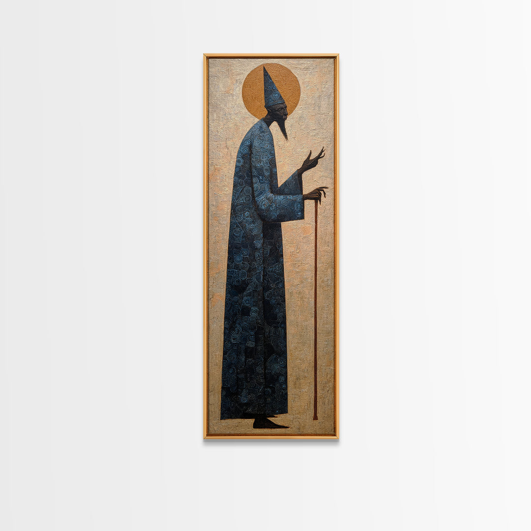 Elder Sage With Cane Framed Canvas Print, African Portrait, Spiritual Wall Art, Cultural Art Print, Elegant Home Decor Gift